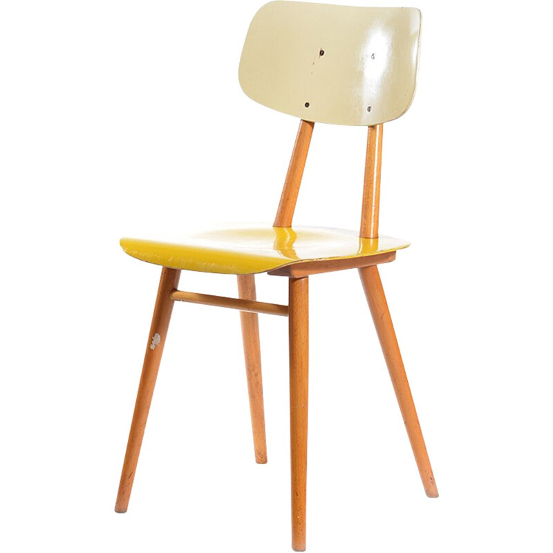 Vintage Yellow Kitchen Chair by TON - 1960s