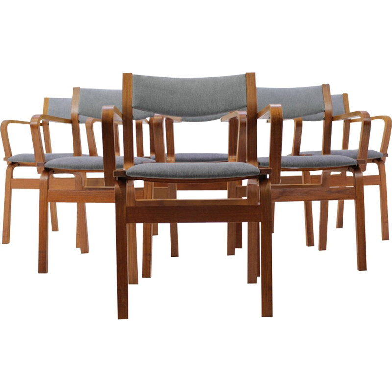 Set Of Six Teak Danish Bentwood Plywood Chairs - 1960s