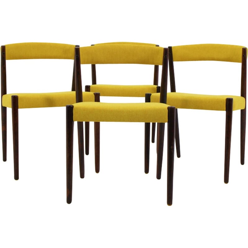 Set of 4 chairs in rosewood and yellow fabric - 1960s