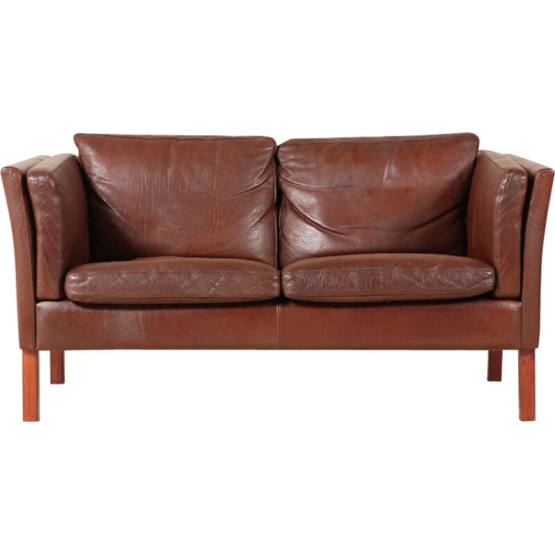 Scandinavian sofa in brown leather - 1960s