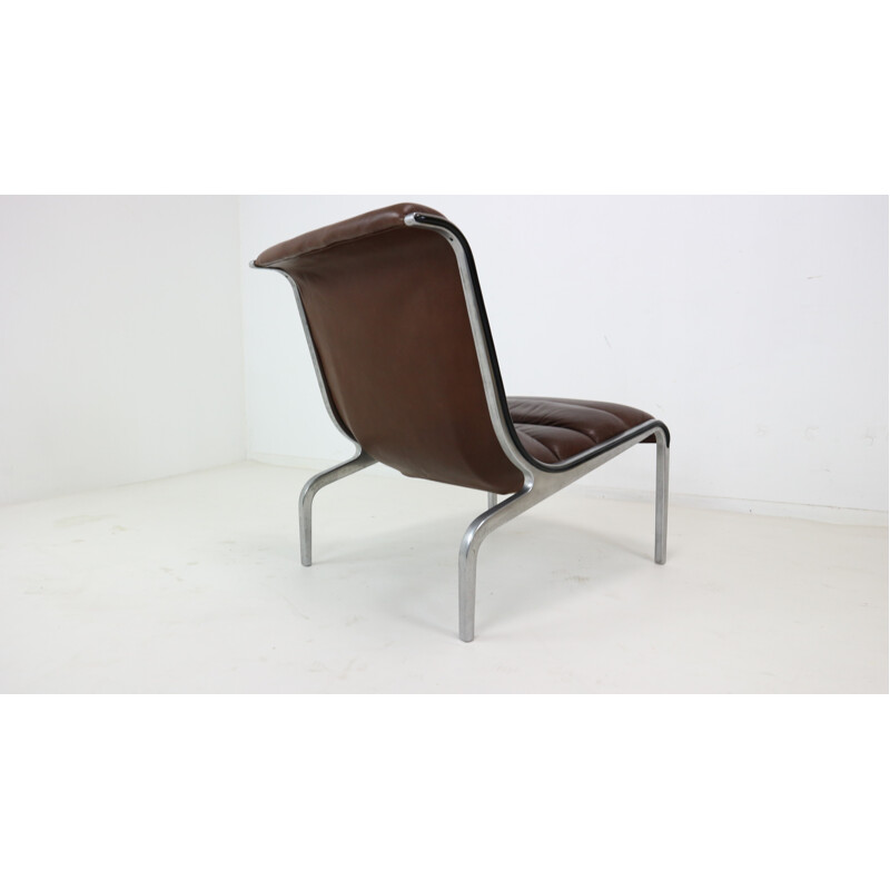 Aluminium Frame and Leather Seating Lounge Chair - 1970s