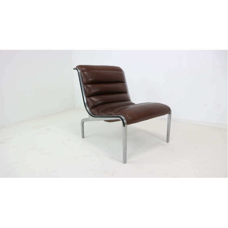 Aluminium Frame and Leather Seating Lounge Chair - 1970s