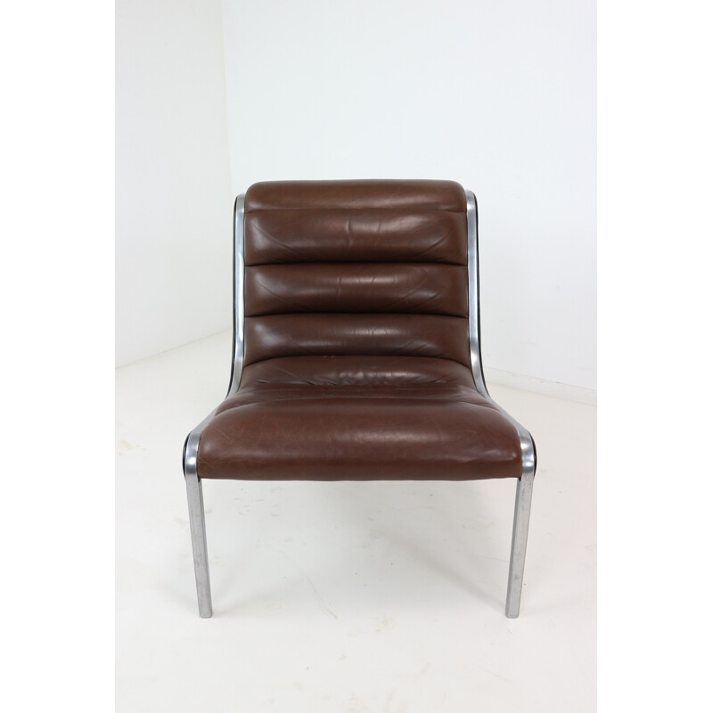 Aluminium Frame and Leather Seating Lounge Chair - 1970s
