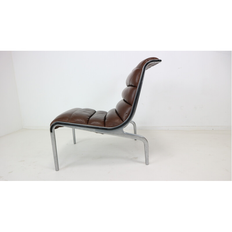 Aluminium Frame and Leather Seating Lounge Chair - 1970s