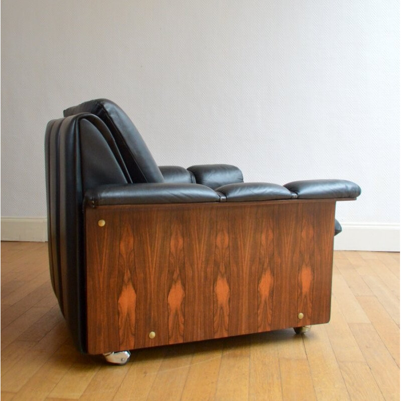 Pair of Danish Design Armchairs in leather and rosewood - 1960s