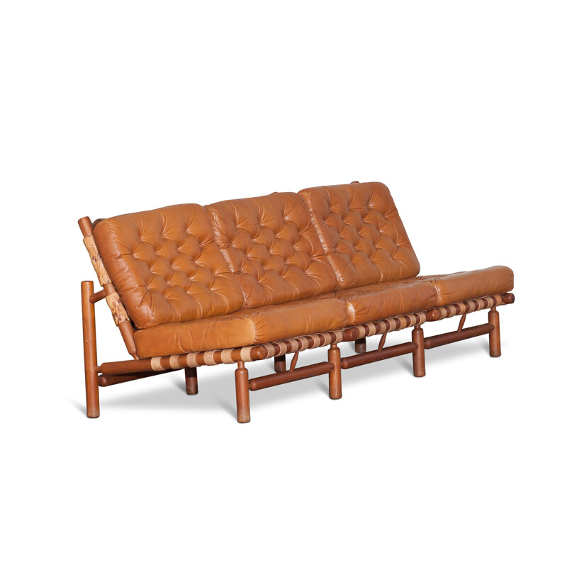 3-seater Sofa, Cognac leather by IImari Tapiovaara  - 1950s