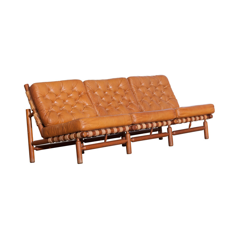 3-seater Sofa, Cognac leather by IImari Tapiovaara  - 1950s