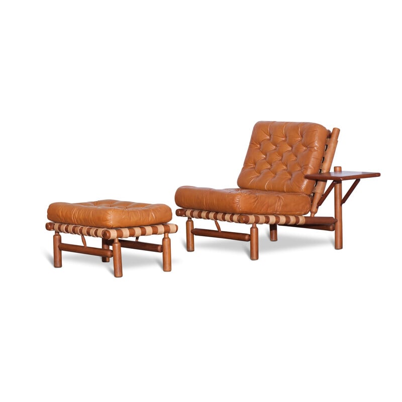 Cognac Lounge Chair With Ottoman, Ilmari Tapiovaara  - 1950s