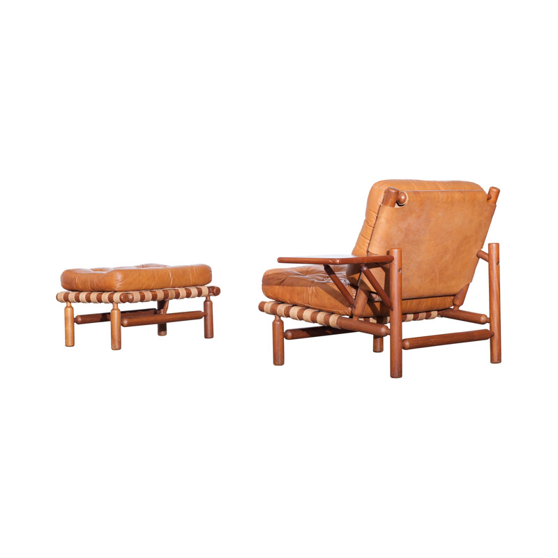 Cognac Lounge Chair With Ottoman, Ilmari Tapiovaara  - 1950s
