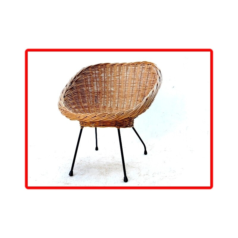 Rattan vintage shell shape armchair - 1960s