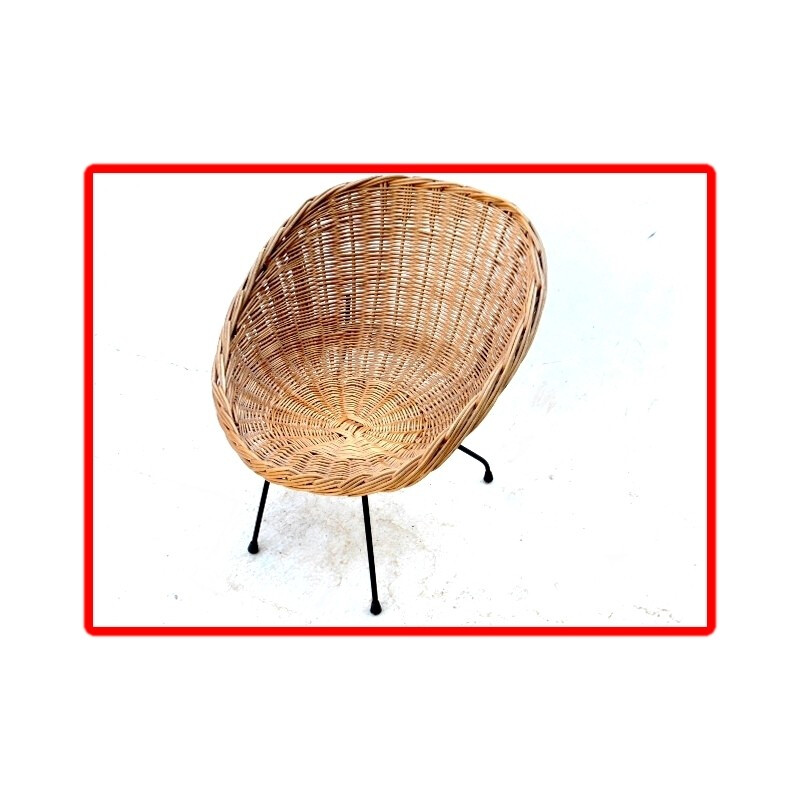 Rattan vintage shell shape armchair - 1960s