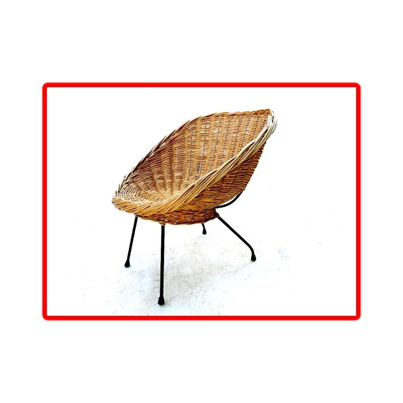 Rattan vintage shell shape armchair - 1960s