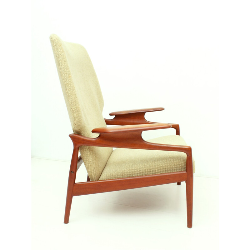 US Reclining Teak & Wool Fabric Lounge Chair - 1960s