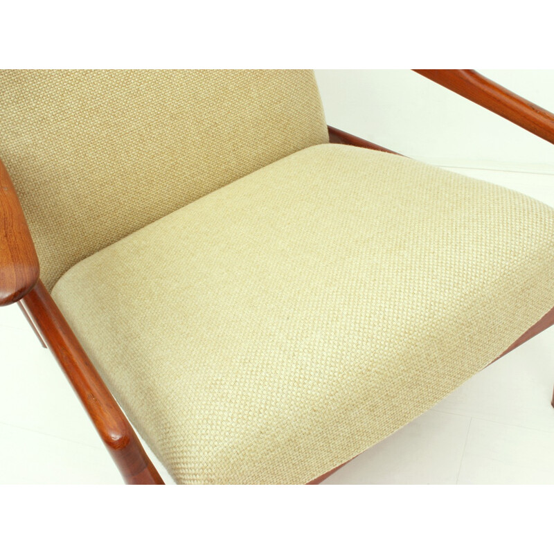 US Reclining Teak & Wool Fabric Lounge Chair - 1960s