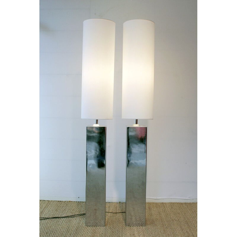 Vintage pair of chrome cast iron floor lamps 1970s