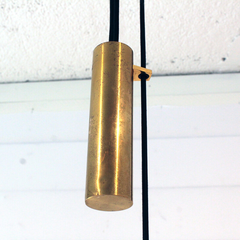 Hanging lamp made of veneer of teak and brass - 1960s