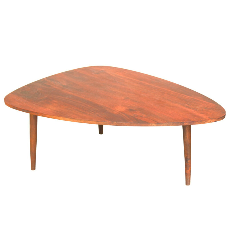Table basse tripode en bois teinté - 1960