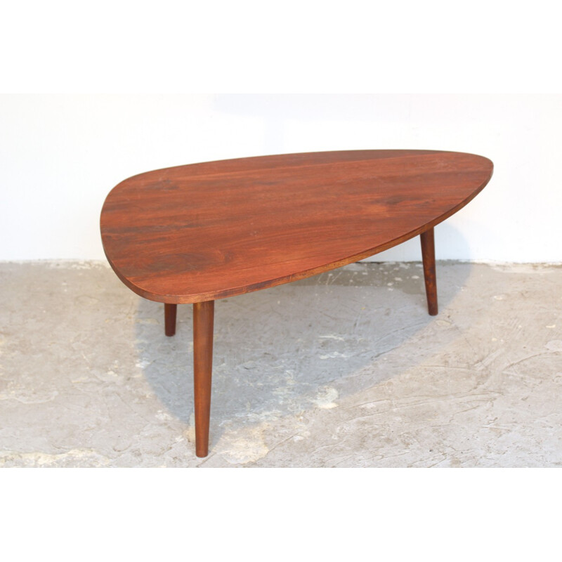 Table basse tripode en bois teinté - 1960