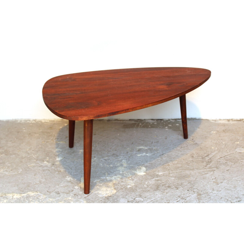 Table basse tripode en bois teinté - 1960