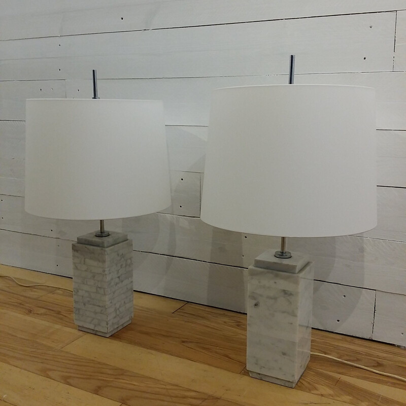 Pair of lamp in white marble, Florence KNOLL - 1960s