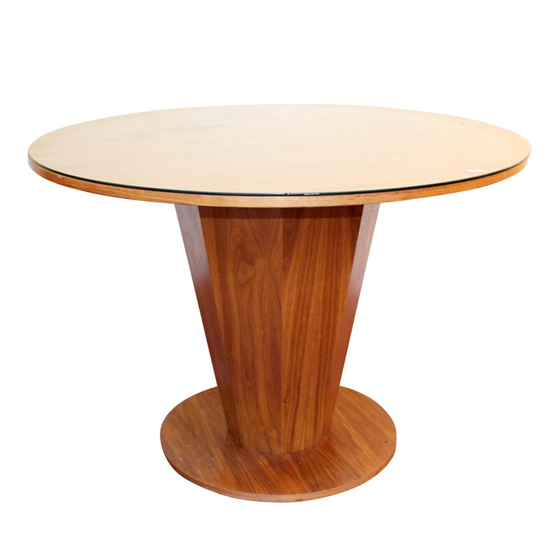 Octagonal walnut pedestal table - 1970s