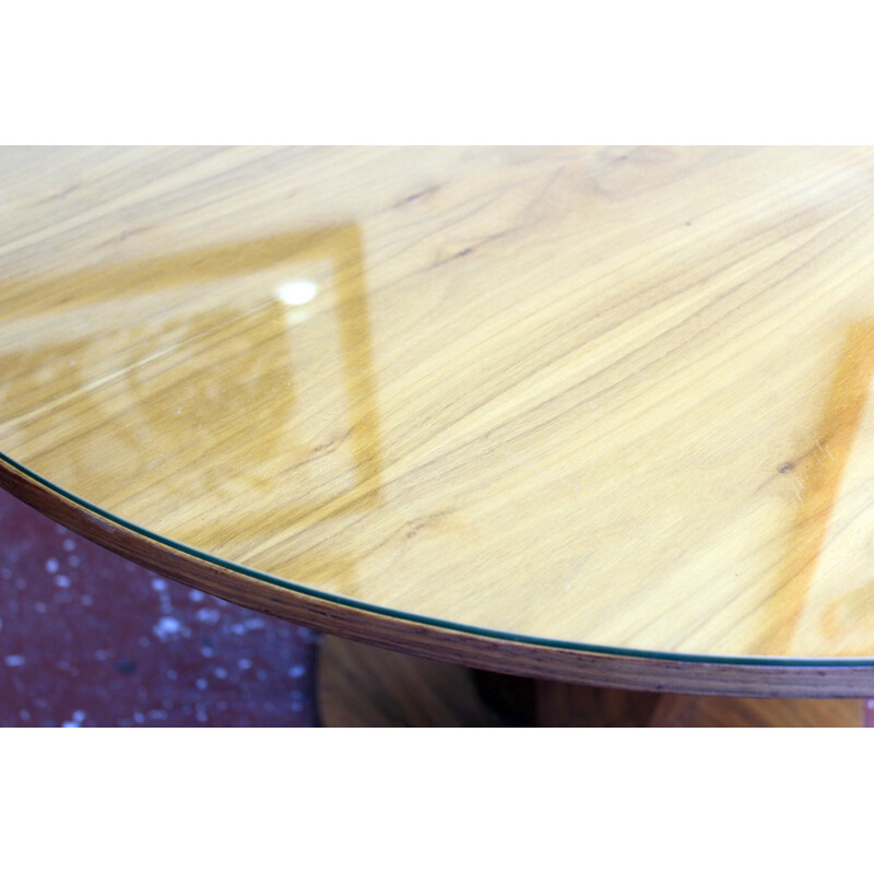 Octagonal walnut pedestal table - 1970s