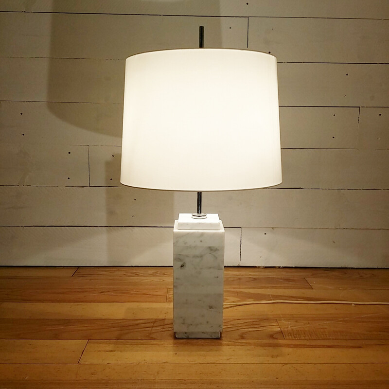 Pair of lamp in white marble, Florence KNOLL - 1960s