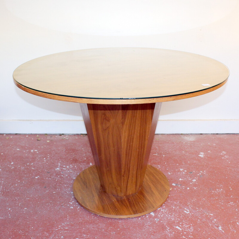 Octagonal walnut pedestal table - 1970s