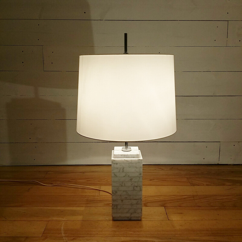 Pair of lamp in white marble, Florence KNOLL - 1960s