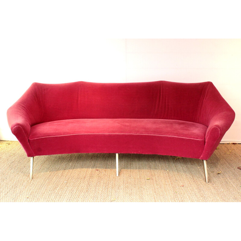 Canapé vintage en tissu rouge et métal - 1960