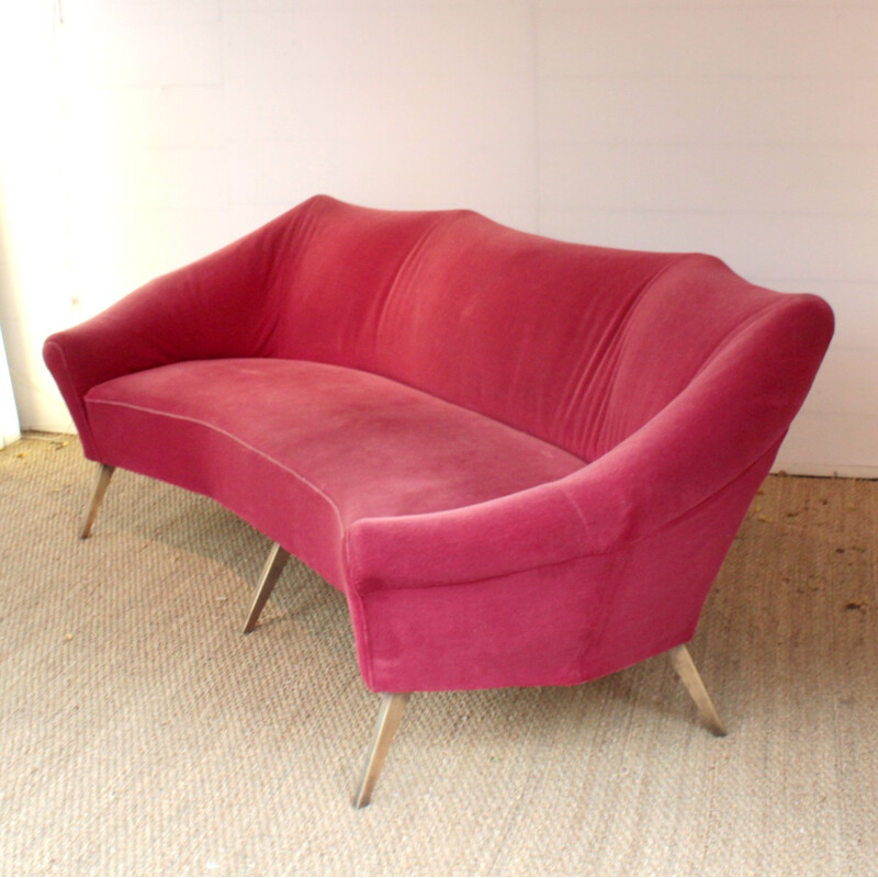 Vintage sofa in red fabric and metal - 1960s