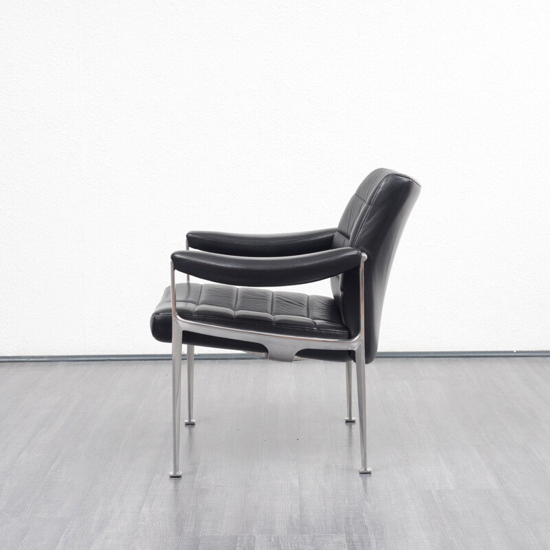 Vintage black leather armchair - 1970s