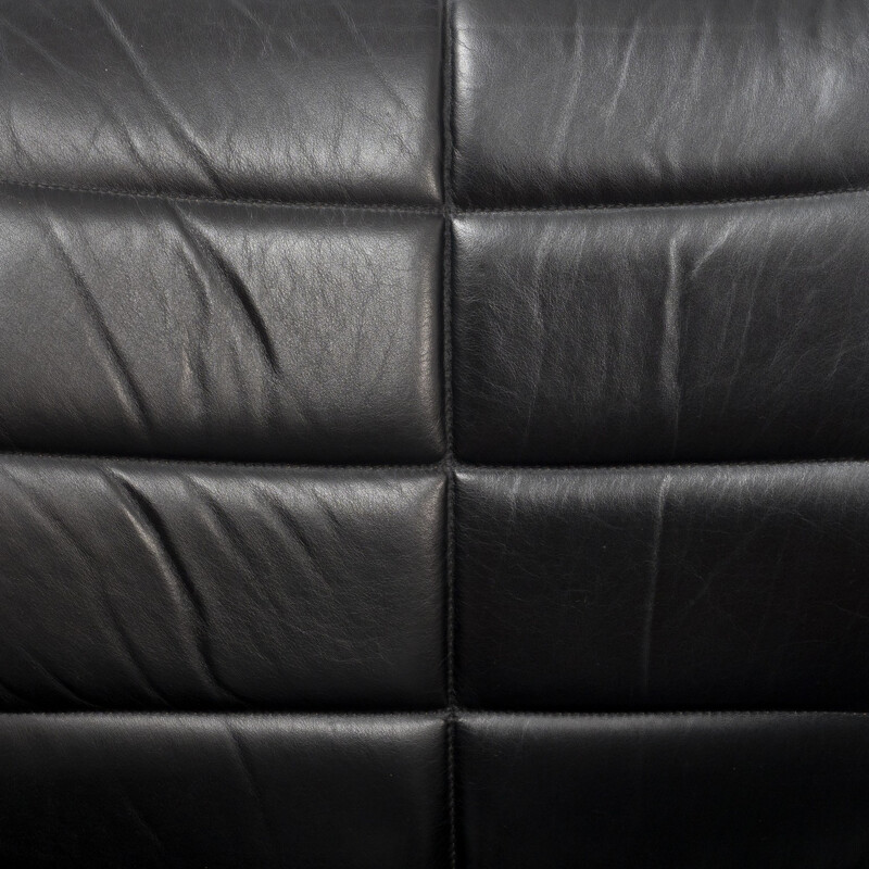 Vintage black leather armchair - 1970s