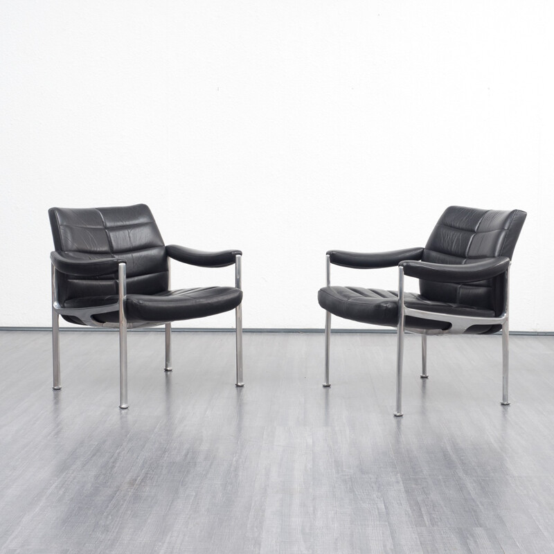 Vintage black leather armchair - 1970s