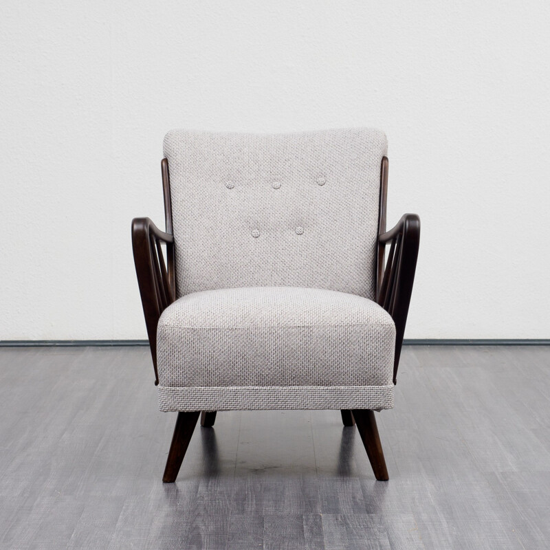 Vintage armchair in wood and grey fabric - 1950s