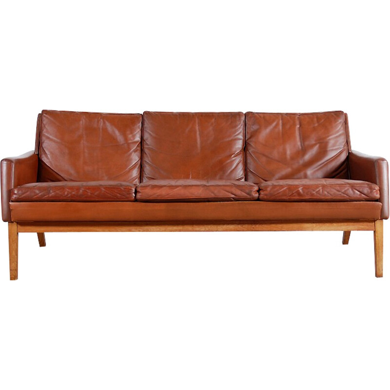 Vintage Scandinavian sofa in brown leather - 1960s