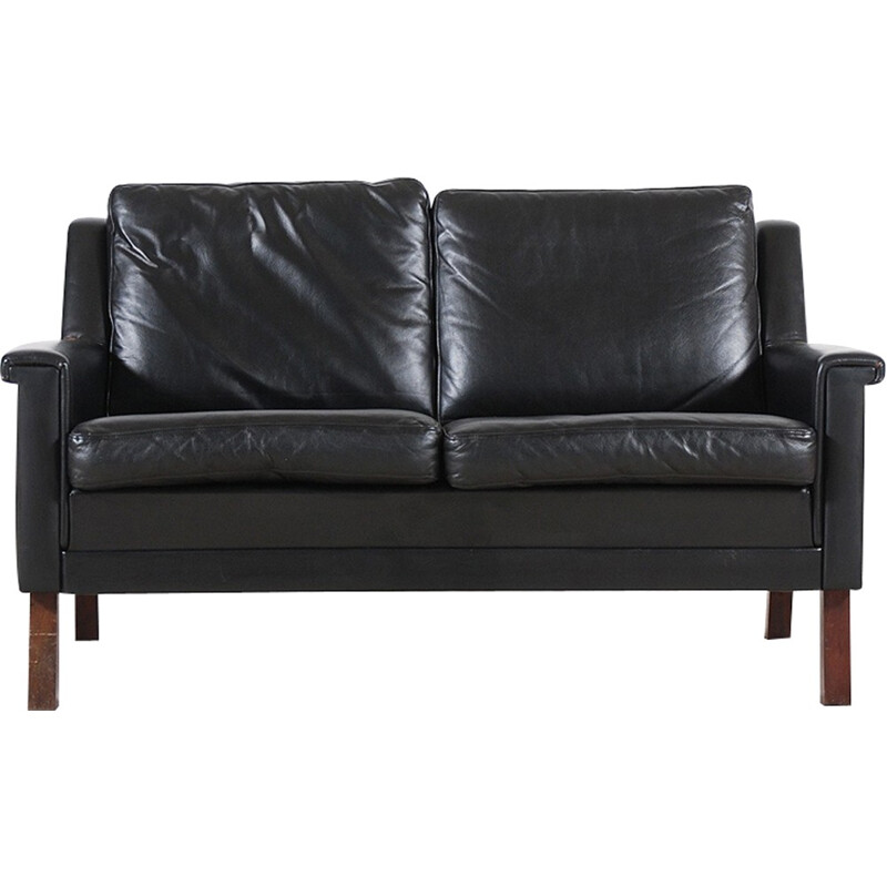 Vintage Scandinavian black leather sofa - 1960s