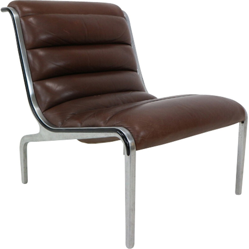 Aluminium Frame and Leather Seating Lounge Chair - 1970s