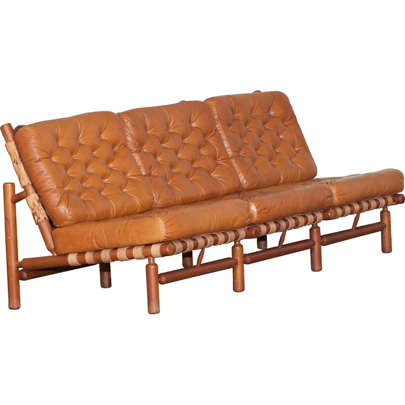 3-seater Sofa, Cognac leather by IImari Tapiovaara  - 1950s