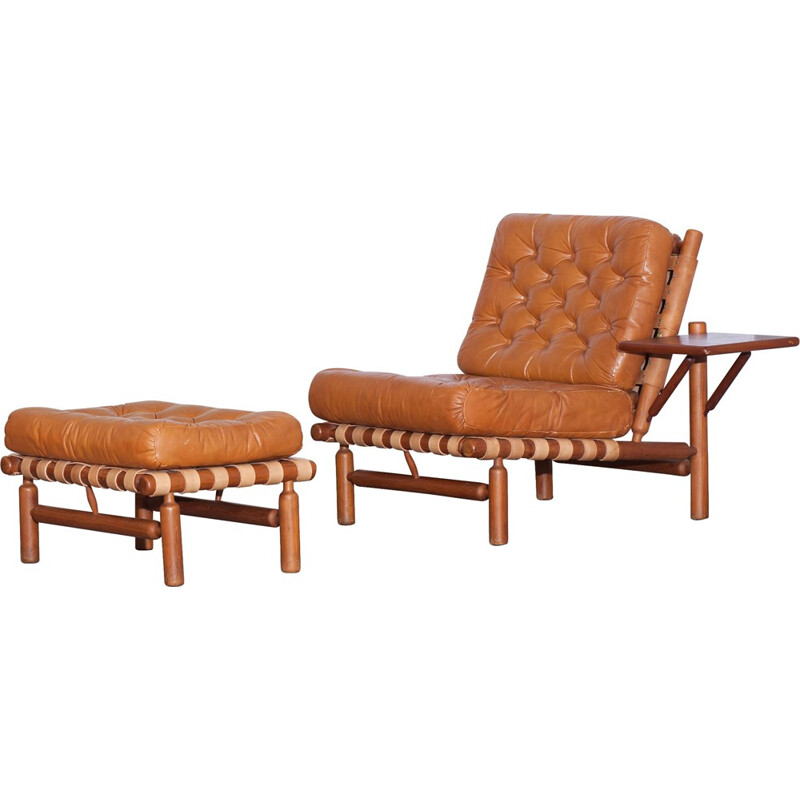 Cognac Lounge Chair With Ottoman, Ilmari Tapiovaara  - 1950s