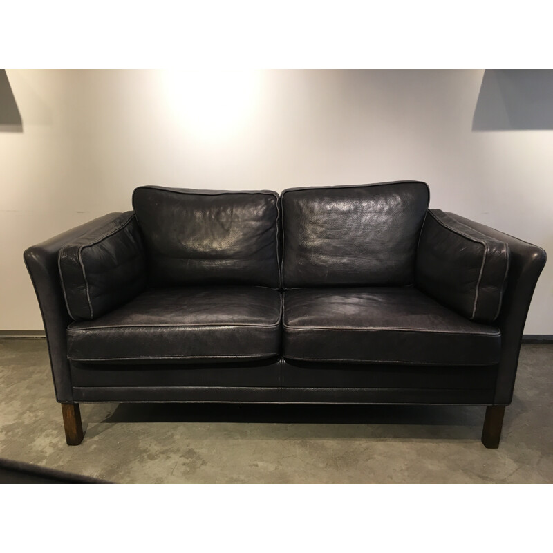 Black Leather scandinavian sofa - 1960s