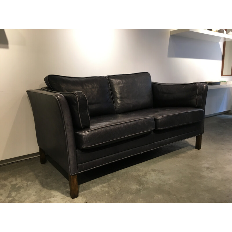 Black Leather scandinavian sofa - 1960s