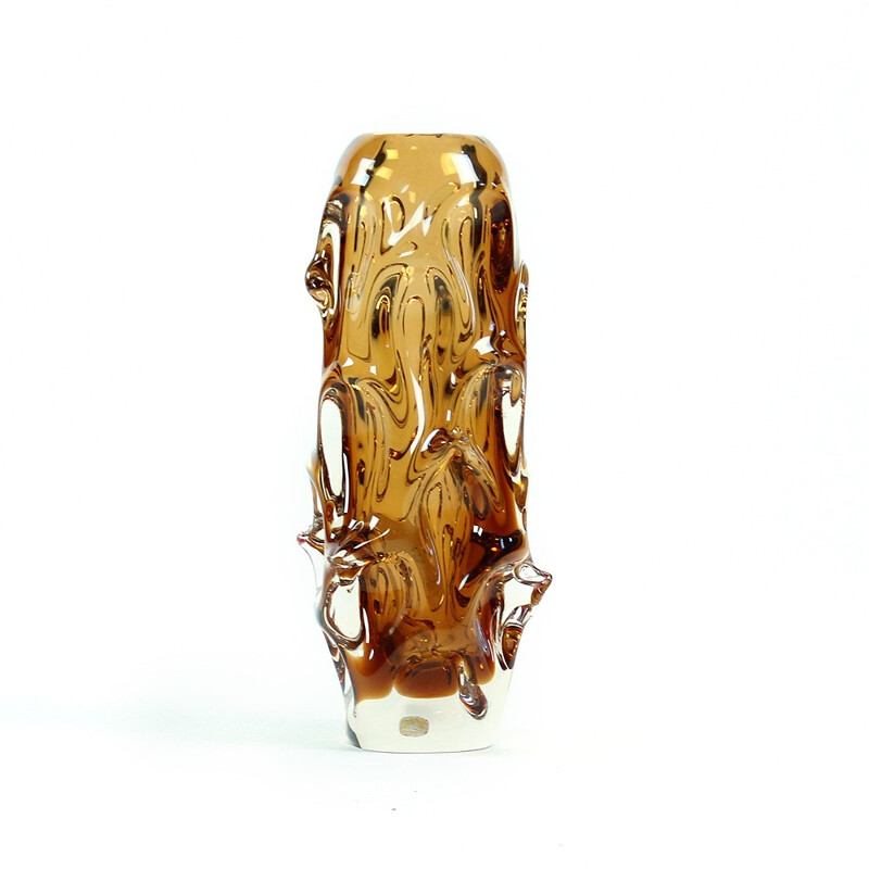 Jan Beranek Glass Vase in Amber - 1950s