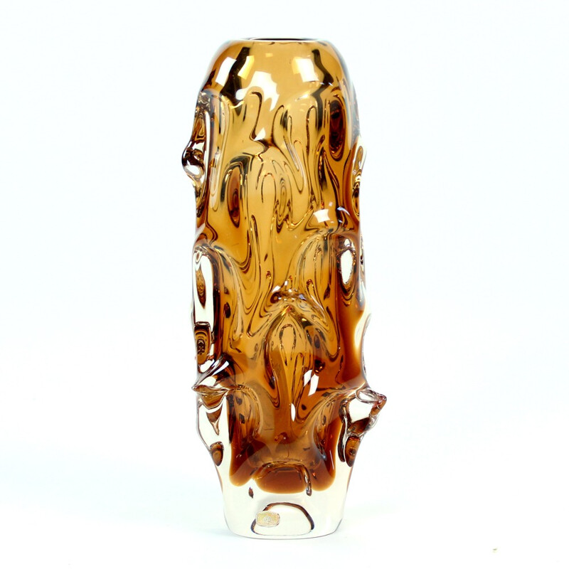 Jan Beranek Glass Vase in Amber - 1950s