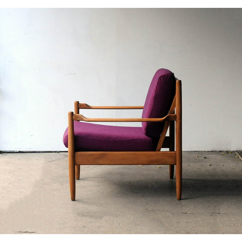 Pair of purple teak Scandinavian armchairs - 1960s