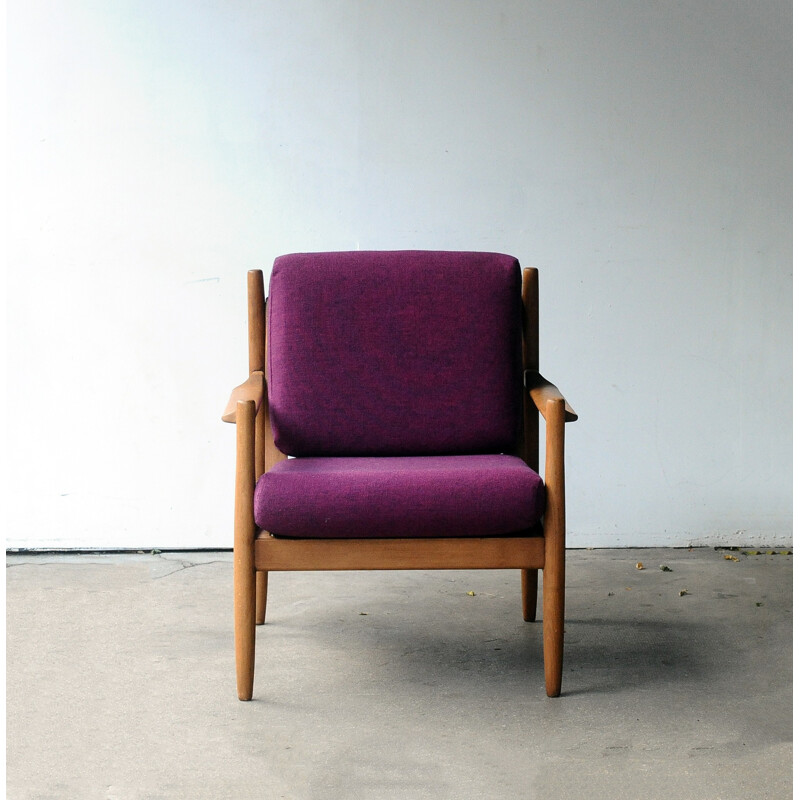 Pair of purple teak Scandinavian armchairs - 1960s