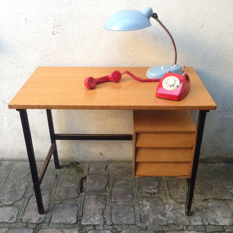 Vintage desk with 3 drawers - 1950s