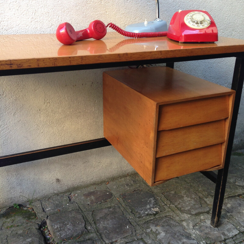 Vintage desk with 3 drawers - 1950s