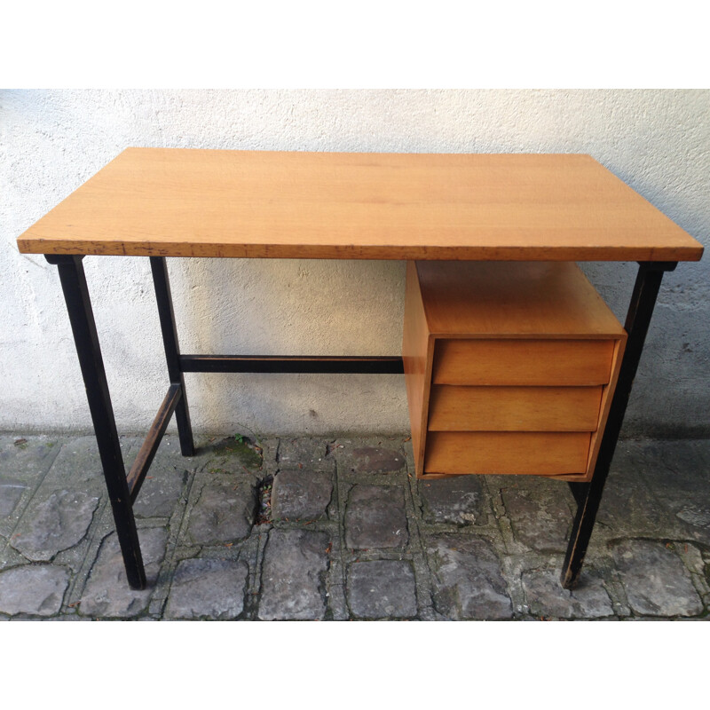 Vintage desk with 3 drawers - 1950s
