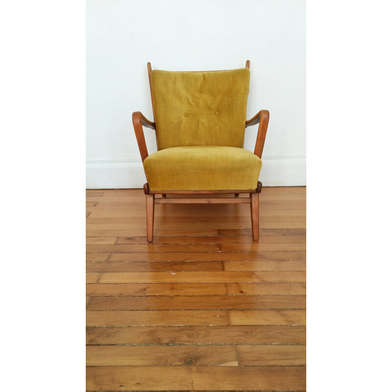 Fauteuil vintage scandinave vert-jaune - 1960